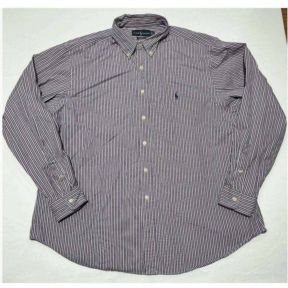 Ralph Lauren Shirt Mens 18 Purple‎ Striped Preppy 100% Cotton Casual Business